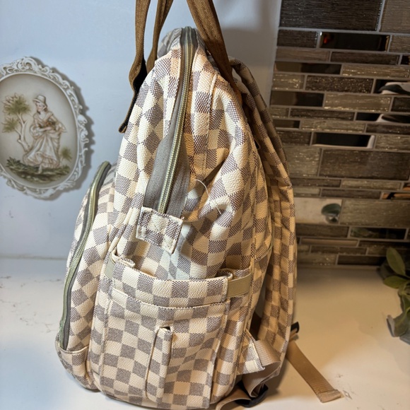 Checkered Diaper Bag/Laptop Backpack for Women Backpack Large Leather - Picture 2 of 11